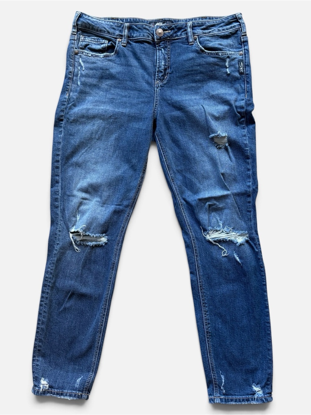 Silver Jeans Co. Distressed Mid Rise Skinny Jeans Medium Wash Size 34 (14/16)